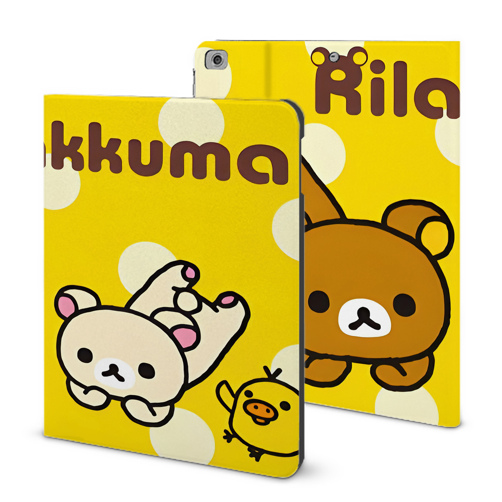 （画像用） リラックマ リラックマ キイロイトリ Rilakkuma Korilakkuma Kiiroitori IPad ケース ブック型 PUレザー TPU 耐衝撃 軽量 薄型 ペン収納なし 全面保護 IPad 各モデル対応